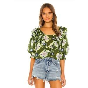 Floral Ruffle Green Blouse
